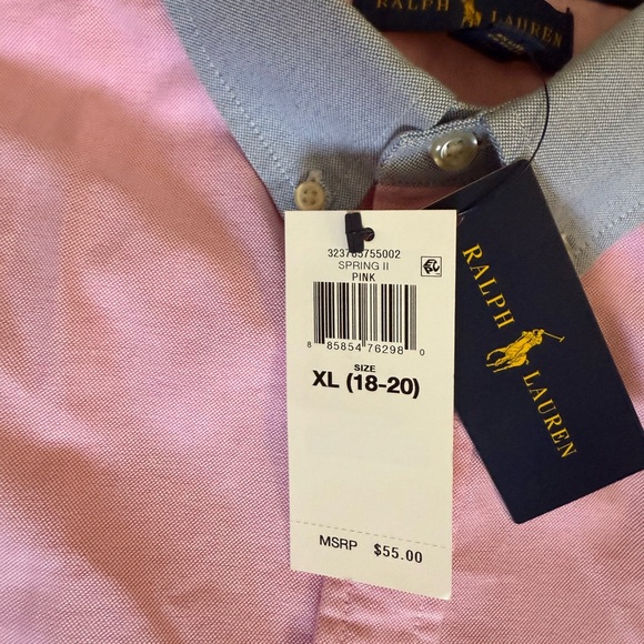 Boys Polo Bear Cotton Oxford Long Sleeve Shirt XL (16/18) Pink Blue - Picture 4 of 10